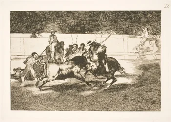 De krachtige Rendon steekt een stier met de lans, het incident dat zijn dood veroorzaakte in de arena van Madrid