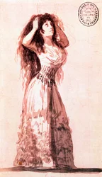 Hertogin Alba die haar haar in orde brengt. Tekening door Francisco de Goya y Lucientes (1796)