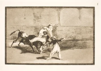 Een Moor gevangen door de stier in de arena