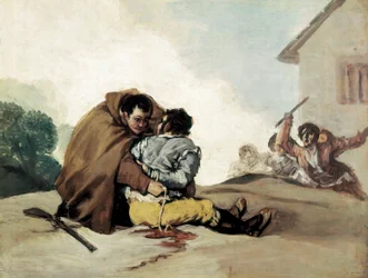Broeder Pedro bindt El Maragato vast met een touw