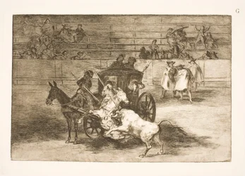 Gevecht vanuit een wagen getrokken door twee ezels