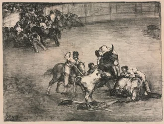 De Stieren van Bordeaux: Picador Gevangen door een Stier, 1825
