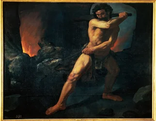 Hercules en Cerberus (schilderij op doek)