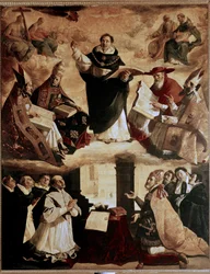 Schilderijen voor het Mayor de Santo Tomas College in Sevilla: apotheose van St. Thomas van Aquino of apotheose van St. Thomas van Aquino met de kerkvaders