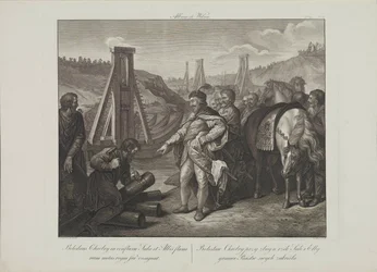 Boleslaw I van Polen plaatst grenspalen in de Elbe en Saale rivieren door Smuglewicz, Franciszek (1745-1807). Lithografie, Eind 18e eeuw. Privécollectie