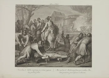 De vernietiging van heidense goden door Mieszko I van Polen door Smuglewicz, Franciszek (1745-1807). Lithografie, Eind 18e eeuw. Privécollectie
