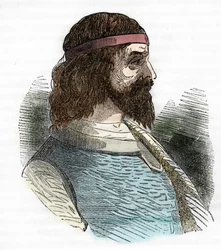 Portret van Odoaker (Odovacar), leider van de Herulen, bondgenoten van de Hunnen, en minister van Attila (435-493) (Odoacer of Flavius Odovacer), tekening uit 