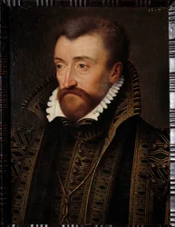 Portret van Antoine de Bourbon, Hertog van Vendome (1518-1562), vader van koning Hendrik IV. Schilderij van de school van François Clouet (1515-1572) 1560. Pau, musee du chateau