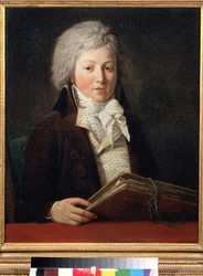 Portret van een jonge man met een map met tekeningen