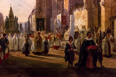 Corpus Christi-processie voor de kathedraal van Sevilla
