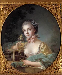 Portret van Madame Baudoin, dochter van de schilder. Het meisje poseert met haar kanarie.