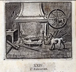 Onderwijs. Fabels van Jean de La Fontaine. Illustratie door François Chauveau. Editie van 1728.