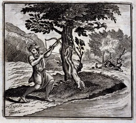 De Leeuw en de Rat. Fabels van Jean de La Fontaine. Illustratie door François Chauveau. Editie van 1728.