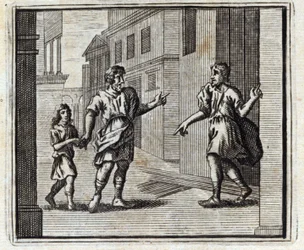 De ontrouwe bewaarder. Fabels van Jean de La Fontaine. Illustratie door François Chauveau. Editie van 1728.