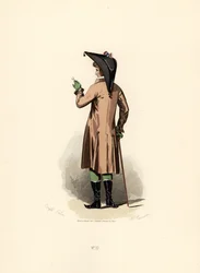Man in hazelnootkleurige jas met monocle