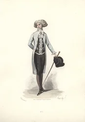 Elegante man in gestreepte jas, tijdperk van Marie Antoinette