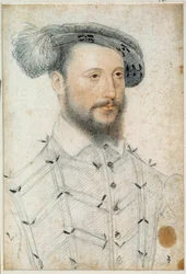 Portret van Antoine de Halluin, Heer van Piennes (1505 - 1553). Tekening met rood krijt en zwarte steen door Clouet Francois (1515-1572)