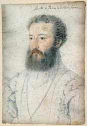 Portret van Charles de Bourbon, Prins van La Roche-sur-Yon (1515-1565). Tekening met rood krijt en zwarte steen door Clouet Francois (1515-1572)