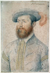 Portret van Jean Du Plessis, Heer van de Bourgonniere (1525 - 1594). Tekening met rood krijt en zwarte steen door Francois Clouet (1515-1572)