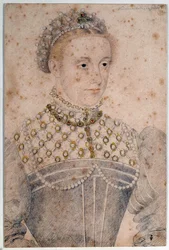 Portret van Marie Stuart jong (1542-1587) Koningin van Frankrijk en Schotland. Potloodtekening door François Clouet (1515-1572). 16e eeuw. Chantilly, Condé Museum