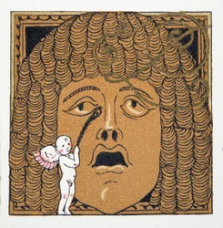 Neus gekieteld door Cupido, uit Personages de Comedie, pub. 1922 (pochoir print)