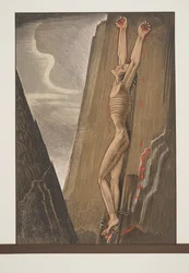 Prometheus vastgenageld aan de rots, uit Prometheus geboeid van Aeschylus, gepubliceerd in 1941