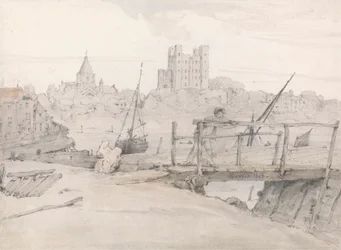 Zuidoostelijk uitzicht op Rochester Castle en de kathedraal