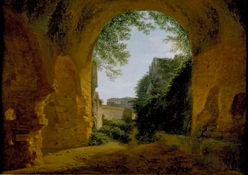 Uitzicht op een tuin, gezien vanuit een Romeinse gewelf