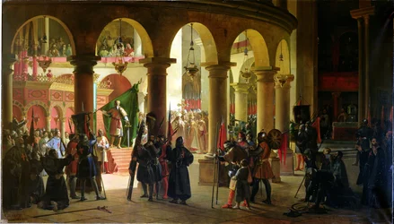 Godfried van Bouillon (ca. 1060-1100) die de trofeeën van Askalon in de Heilig Grafkerk deponeert, augustus 1099, 1839