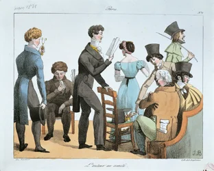 Man van letters bij comité, door F.N. Martinet, gravure