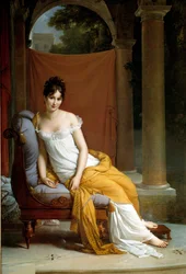 Portret van Juliette Récamier, genaamd Madame Récamier (1777-1849), echtgenote van Lettres française. Schilderij van François Gérard (1770-1837), 1805, Zon. 2,25 x 1,48 m, Parijs, Musée Carnavalet