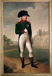 Portret van Napoleon Bonaparte (1769-1821) voor het kasteel van Malmaison (gekleed als consul)