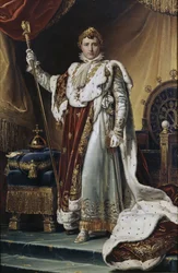 Portret van keizer Napoleon I Bonaparte 1769-1821 in zijn kroningsgewaden, ca. 1804