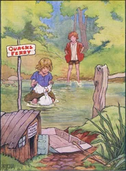 De eend nam hen één voor één op haar rug over, uit Hans en Grietje gepubliceerd door Blackie & Son Limited, ca. 1940
