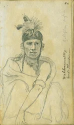 Portret van Good Thunder in het kostuum van een balspeler, 1851