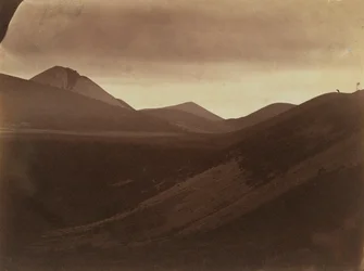 Donker landschap met heuvels, ca. 1857