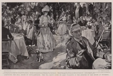 Het verlichten van de saaie uren van herstel, het theekransje gegeven door Lady Falkiner in de tuin van haar huis in Wynberg