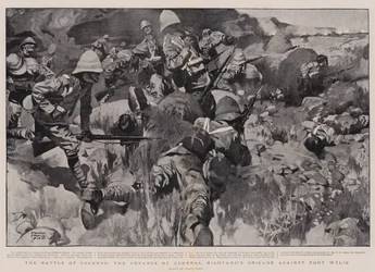 De Slag bij Colenso, de Vooruitgang van de Brigade van Generaal Hildyard tegen Fort Wylie