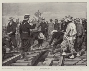De Handige Man aan het Werk in China, reparatie van een Spoorweg