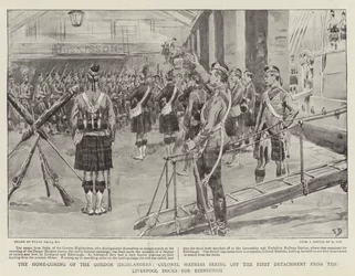 De Thuiskomst van de Gordon Highlanders, Kolonel Mathias ziet het Eerste Detachement vertrekken van de Liverpool Docks naar Edinburgh