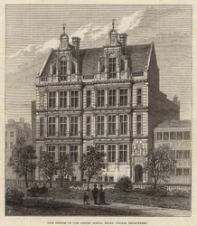 Nieuwe kantoren van de London School Board, Thames Embankment (gravure)