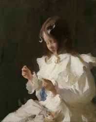 Portret van een kind dat naait