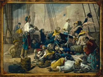 Piraten verkleed als vrouwen proberen een koopvaardijschip te lokken
