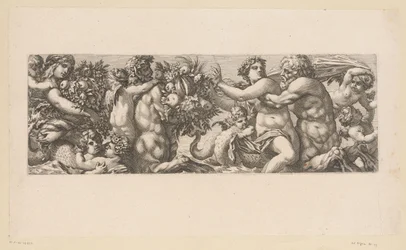 Bacchus met saters en nereïden in het water