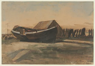 Boot op een strand, Le Tréport, 1854
