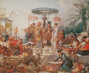 Een Chinese bruiloft, studie voor een tapijtkarton, c.1742