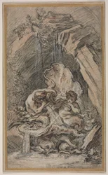 Fontein met Twee Tritons die Schelphoorns Blazen, c. 1736