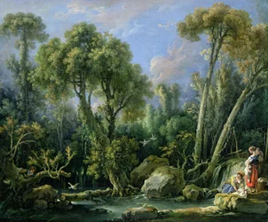Wasvrouwen in een landschap