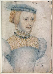 Portret van Anne de Pisseleu, vrouw van Louis de Coesmes, Heer van Lucé. Tekening met zwarte steen en bloed door Francois Clouet