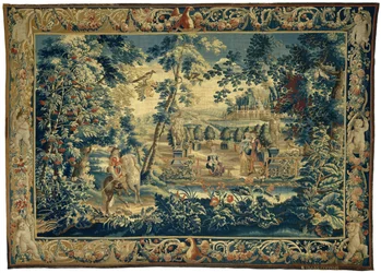 Parkgezicht met een ruiter en een galant gezelschap